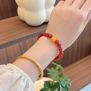 天然鸿运当头红玛瑙手串女串珠弹力手链小众DIY手作叠戴单圈手串