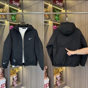 连帽夹克薄棉外套刺绣时尚 男士 百搭休闲上衣6028 二棉新款 2025冬季