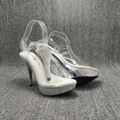 前3后12模特健美走秀造型奥赛银色电镀贴1050颗A钻比基尼高跟鞋