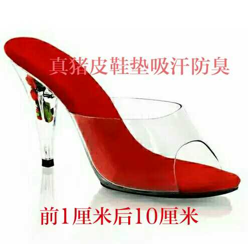 前1后10PC面真皮防滑健美比基尼模特爱时尚女性水晶拖鞋。