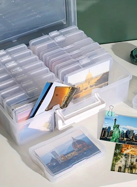 16格热卖照片防尘带盖储物盒大号透明相片卡片收纳集合盒大号手提