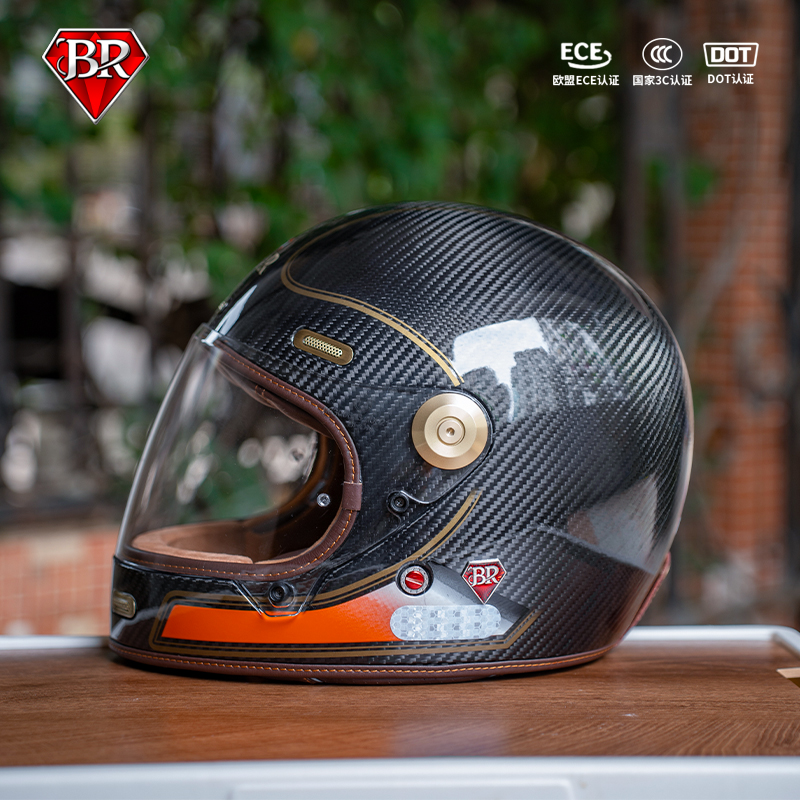 BEON摩托车头盔复古碳纤维全盔男女机车赛车哈雷巡航盔四季通用