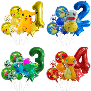 跨境新款pokemon系列皮卡丘小火龙铝膜气球套装周岁生日派对布置