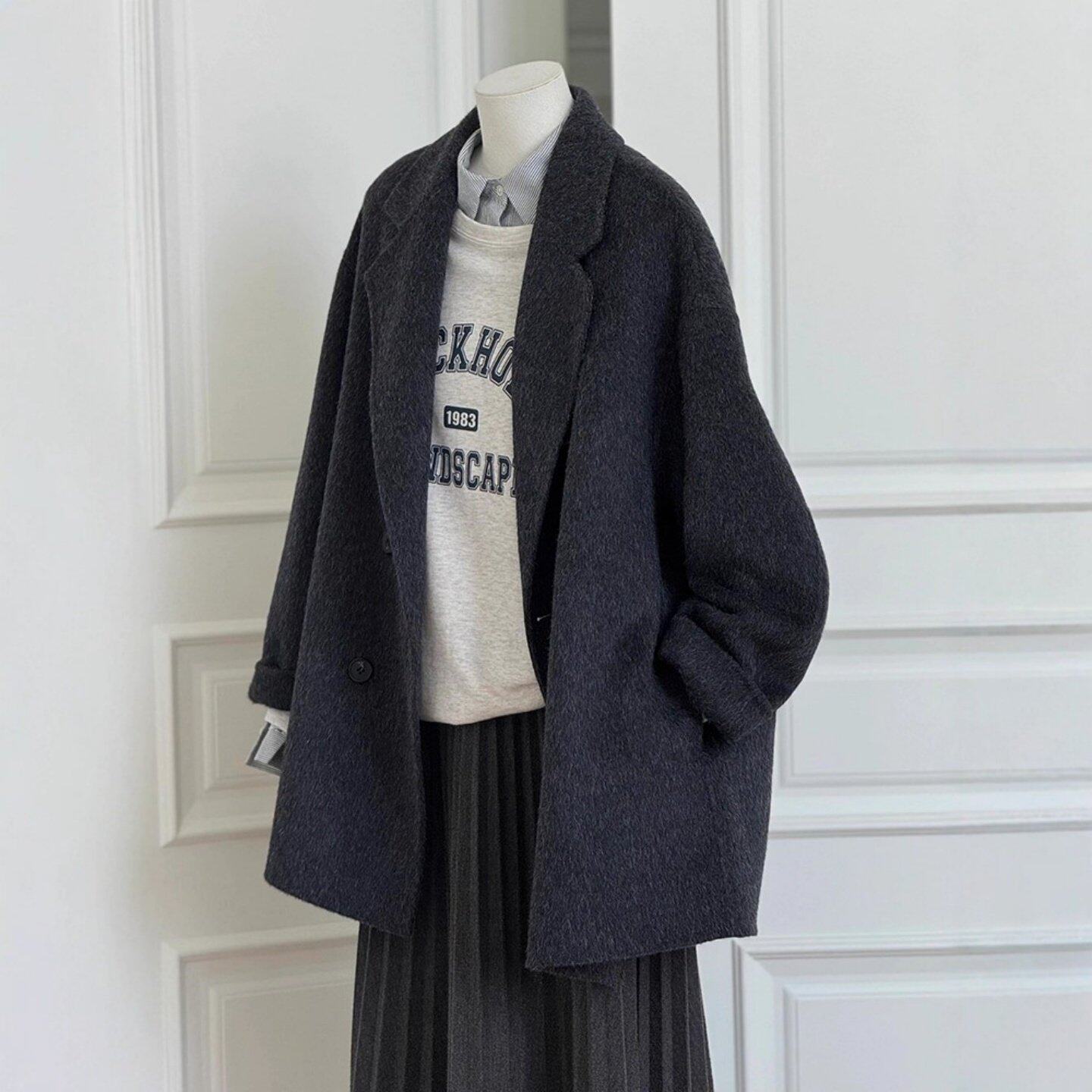 灰色短款羊毛羊绒大衣女小个子2025新款冬季加厚呢子西装毛呢外套