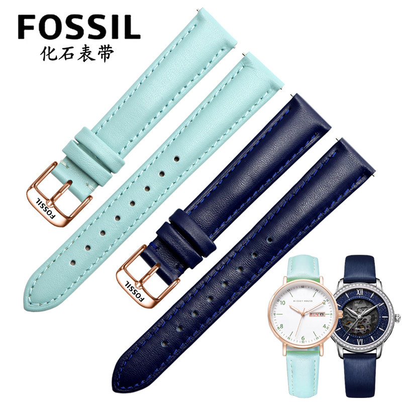 真皮手表带女适配化石Fossil蓝色ES38431 ES4700 ES5068柔软表带
