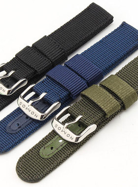 NOMOS手表带尼龙表带女男表链黑色针扣帆布带18 20 22 24mm军绿