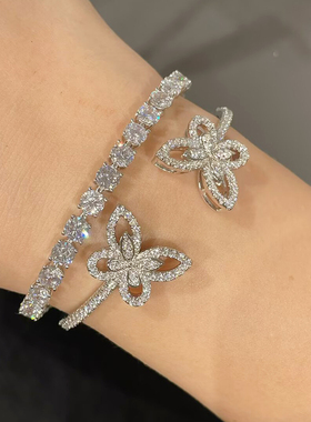 幻影双蝴蝶满钻镂空手镯时尚气质手环开口