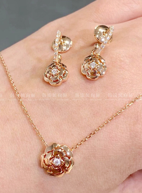 小香山茶花项链女镂空玫瑰金玫瑰花朵锁骨链轻奢小众设计高级气质