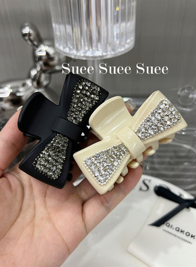 韩国东大门baket气质满钻bling磨砂亚克力奶白蝴蝶结中号鲨鱼抓夹