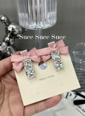 韩国东大门春款紫色粉色可爱mini纯色缎面小蝴蝶方块水钻刘海对夹