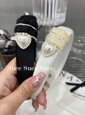 韩国东大门水钻爱心别针珍珠泡泡褶皱纱气质法式白色增高颅顶发箍