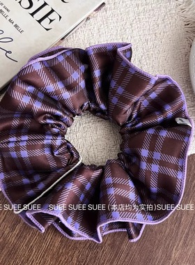 原版露丝同款紫色格纹大肠发圈女学院风小众设计感减龄高级感头绳