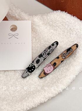 韩国东大门秋冬款豹纹皮草可爱kitty小金标洋气刘海碎发ins鸭嘴夹