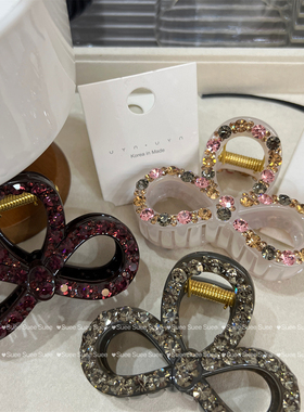 韩国东大门进口水钻幸运花灰色满钻超闪气质简约双弹簧鲨鱼夹发饰