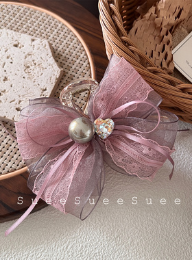 自留！韩国纱线超美粉紫色高级感蕾丝蝴蝶结在逃公主大号鲨鱼抓夹