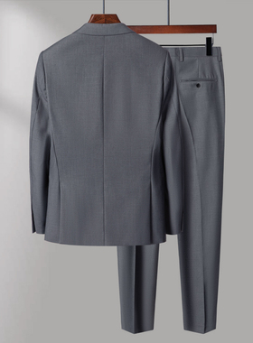 灰色男士西服套装商务职业工作正装三件套伴郎团礼服修身小西装男