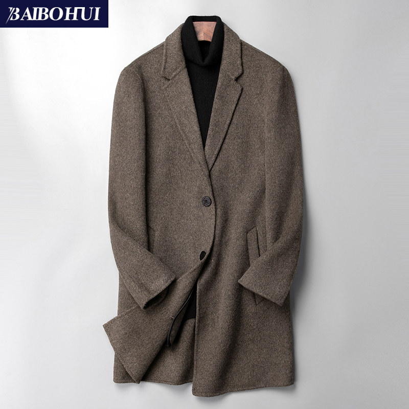 秋冬双面呢大衣男中长款手工无羊绒韩版修身羊毛呢子风衣男士外套