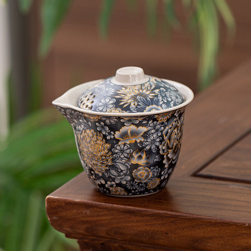 复古陶瓷手抓壶单壶盖碗茶杯防烫家用办公过滤功夫茶具泡茶壶套装