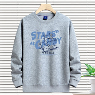 加绒加厚秋冬季圆领卫衣男宽松休闲学生纯棉打底重磅长袖保暖上衣