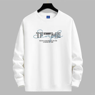 潮圆领无帽套头男装 T恤打底衫 上衣 长袖 加绒加厚春秋纯棉卫衣男士