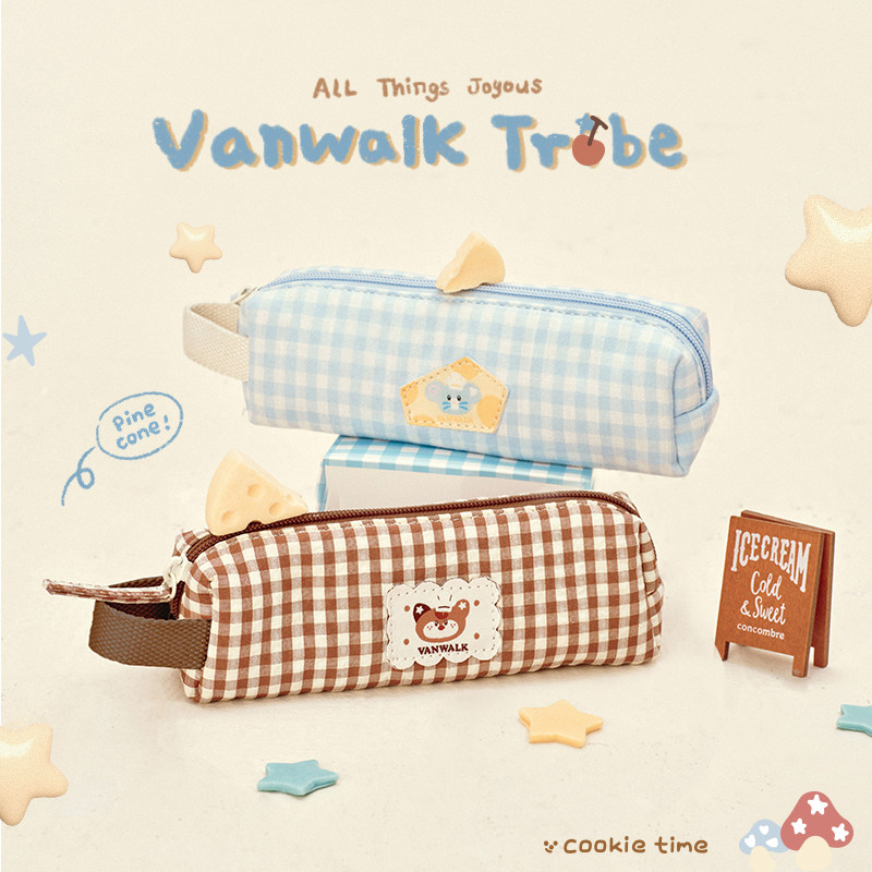 VANWALK/出走新款学生小格子笔袋图片