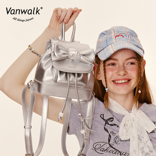 VANWALK 原创双肩包女夏季出游小型背包小众设计芭蕾风蝴蝶结包包