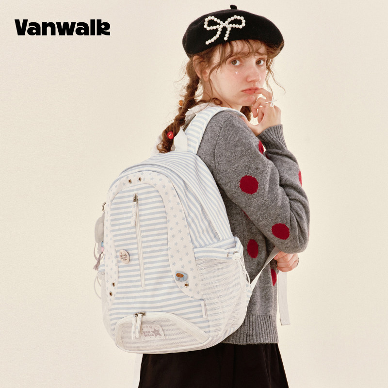 VANWALK/出走小众星星格纹双肩包