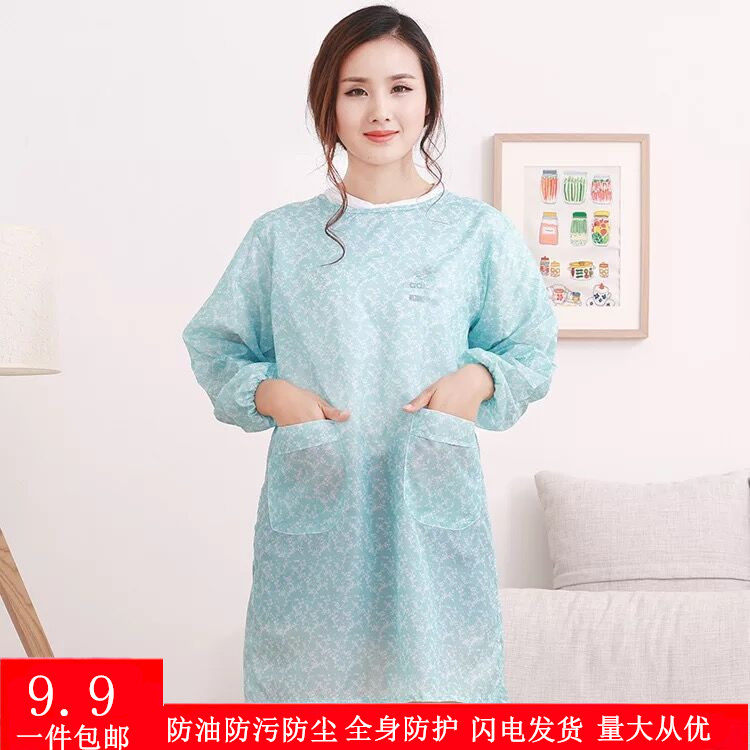 时尚美容院罩衣厨房长袖做饭夏季围裙男女反穿防水防油工作理发服