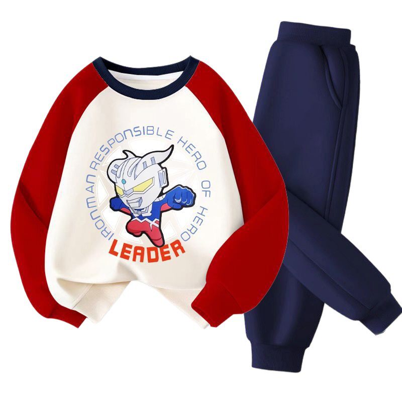 2025新款男童酷帅炸街奥特曼卫衣套装男孩赛罗亮灯洋气中小童衣服