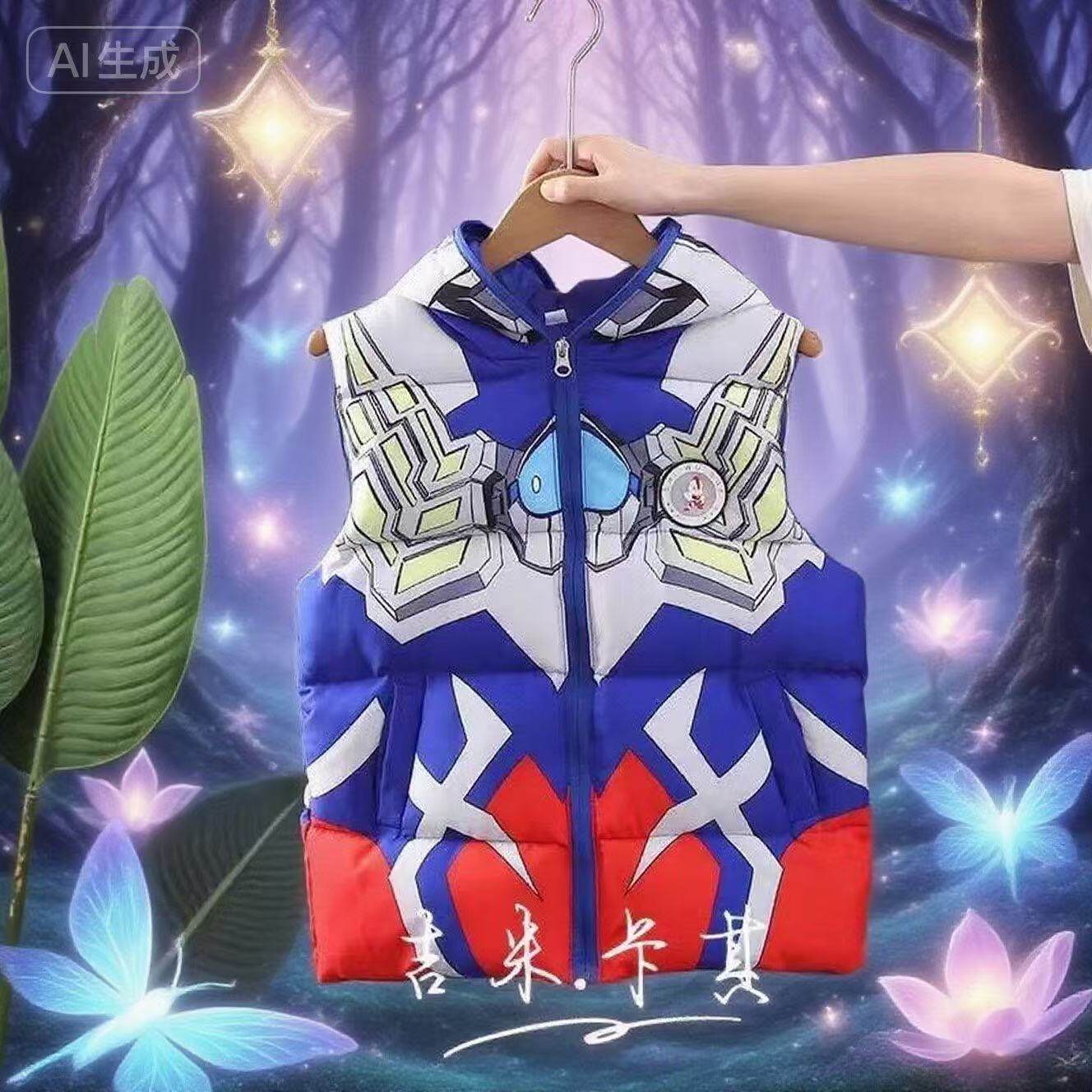 正版迪迦奥特曼男童马甲2025新款秋冬外穿亮灯羽绒中大童坎肩棉衣