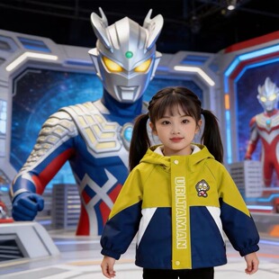 2026新女孩洋气奥特曼薄款冲锋衣外套女童春季卡通亮灯蜘蛛侠外套