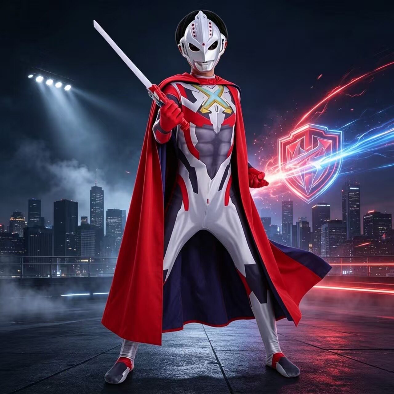 男童艾克斯奥特曼衣服万圣节服装cosplay赛罗欧布连体衣披风套装