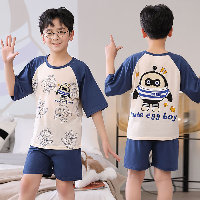 蛋仔派对儿童睡衣男童夏季薄款纯棉中大童男孩短袖夏天家居服套装