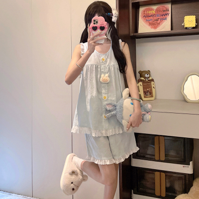 2025新款女大童睡衣夏季薄款女孩初中生少女风可爱甜美家居服套装