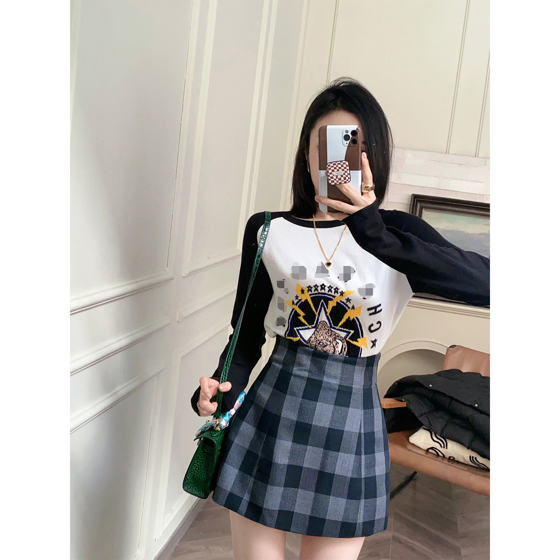 周婷ttc 神裙2.0 秋冬复古短款超高腰格纹半身裙减龄百搭a字裙裤