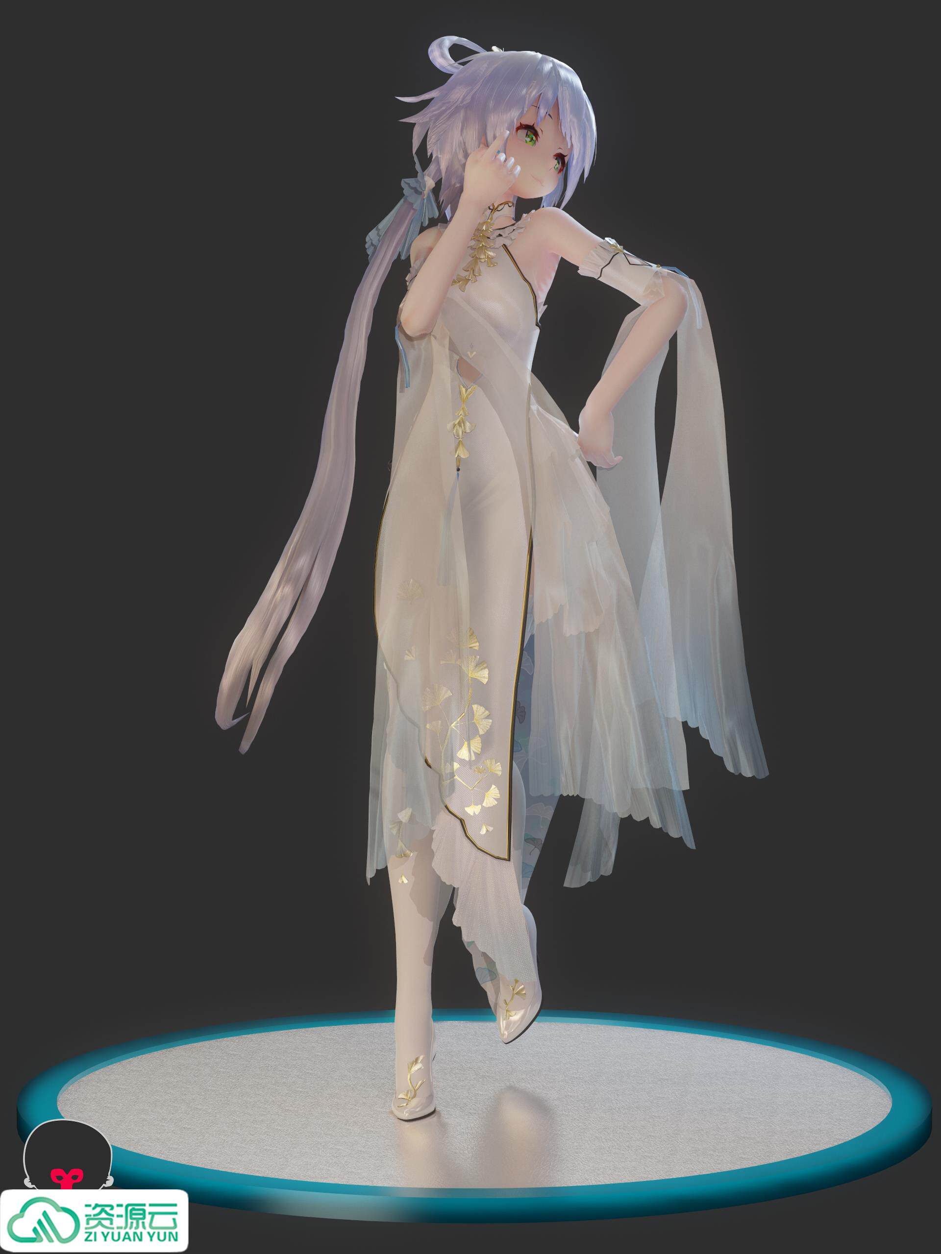 二次元mmd绝美白色旗袍洛天依角色模型资源 pmx格式 3d素材资源02