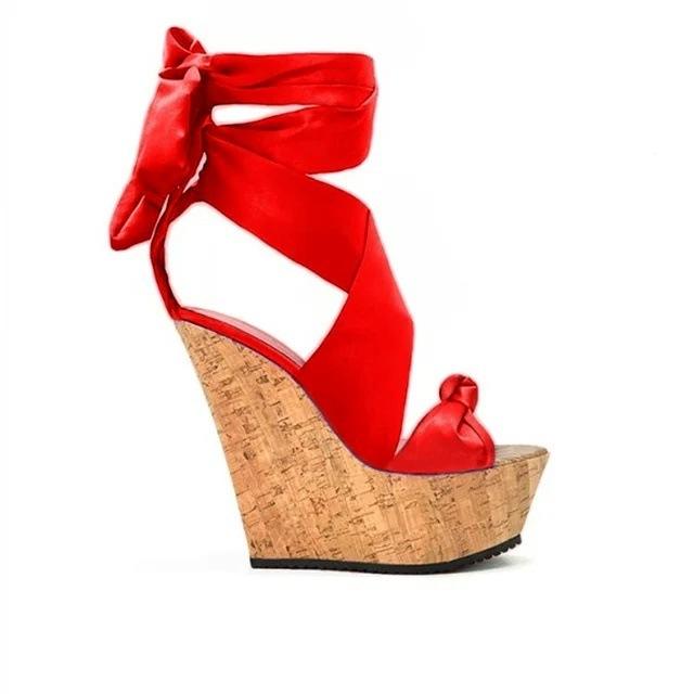 新款 罗马绑带时装凉鞋 彩色坡跟女鞋大码外贸wedges shoes women