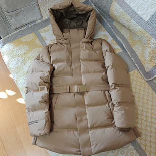 羽绒服女连帽腰带收腰修身 鹅绒中长款 保暖外套 韩版 文佳英同款