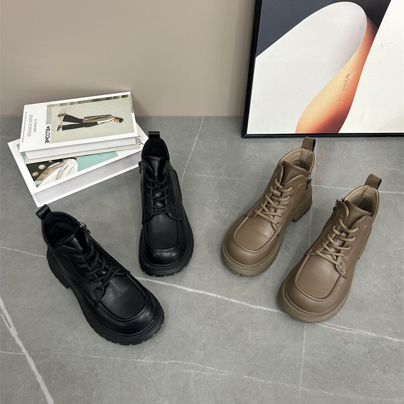 厚底流行小短靴女2025秋冬新款韩国百搭洋气又高级软皮休闲马丁靴