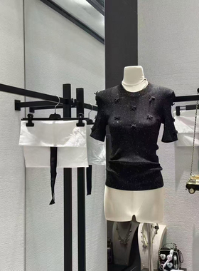 ueelook允真立体蝴蝶结花边领可拆细闪小香针织短袖开衫女春