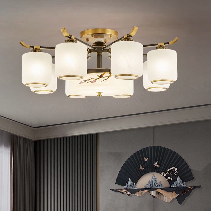 新中式吊灯全铜客厅吸顶灯大气中国风灯头朝下商品房主灯餐厅灯具