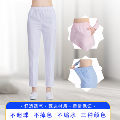 护士裤白色工作裤女大码松紧裤