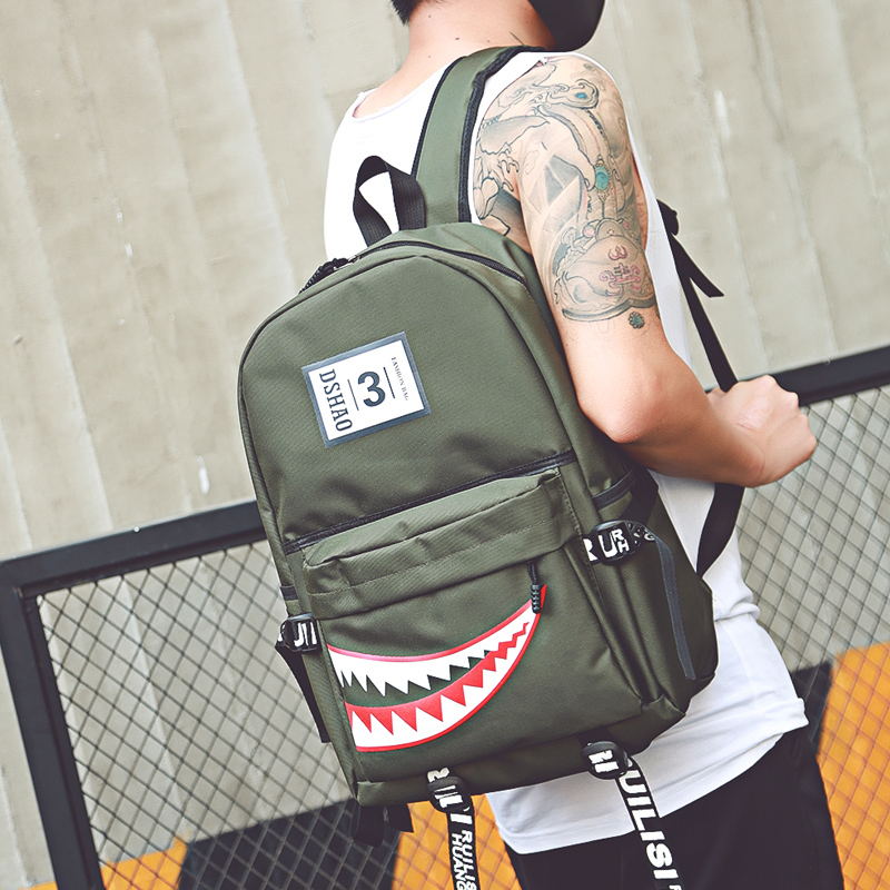 New nylon men's Backpack Travel spoof shark mouth printed notebook computer outdoor Backpack