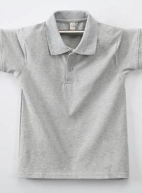 儿童夏季翻领POLO衫短袖T恤男女宽松纯棉大码灰色上衣班服校服