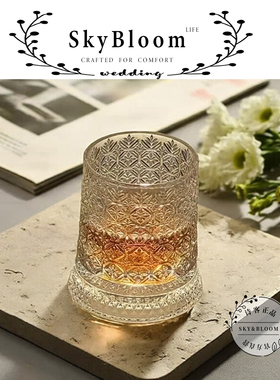 SkyBloom诗客轻奢威士忌酒杯水晶杯乔迁转转杯红色礼盒结婚套装