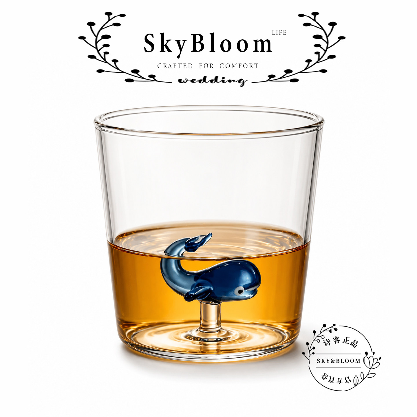 SkyBloom诗客创意鲸鱼造型洋酒杯威士忌杯玻璃酒杯个性装饰杯子