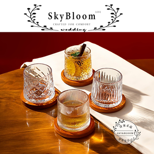 SkyBloom诗客旋转威士忌酒杯高颜值玻璃杯旋转洋酒杯结婚礼盒杯