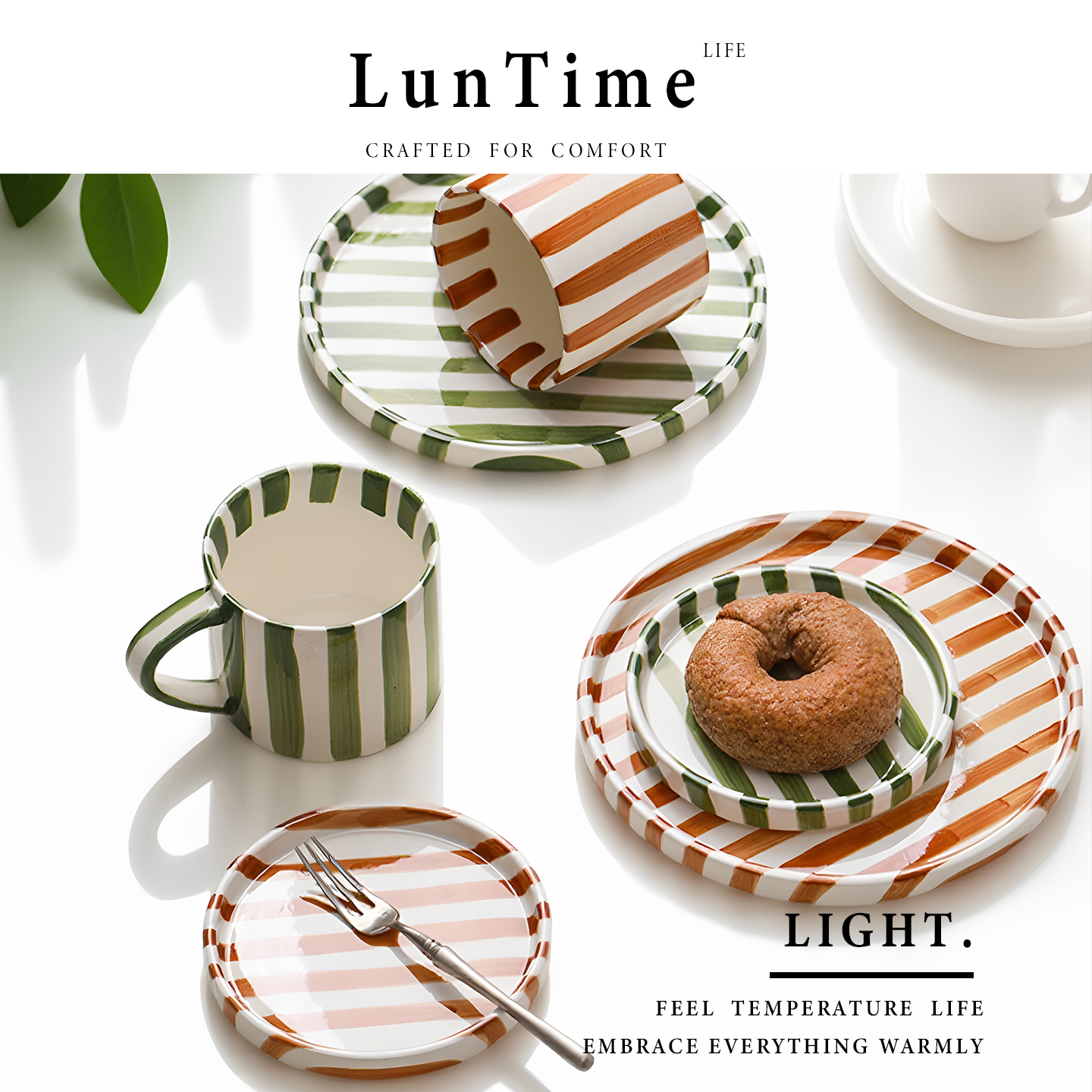 SkyBloom诗客条纹杯高级感简约手绘家用咖啡杯碟套装早餐杯水杯