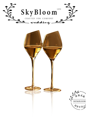 SkyBloom诗客高透斜口水晶玻璃葡萄酒红酒高脚杯子轻奢高级感家用