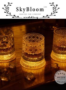 SkyBloom诗客轻奢发光威士忌旋转酒杯精致洋酒杯玻璃杯子家用礼物